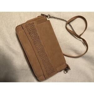 Womens Crossbody Purse Bag Brown Tan Gold Chain Strap Boho Cottagecore Aztec